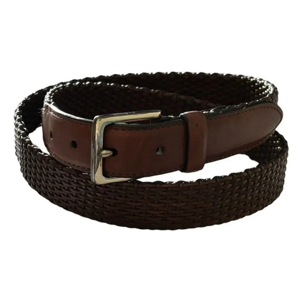Mens Leather Belt Weave Brown Size 44 Man Made Materials Vegan Faux Leather